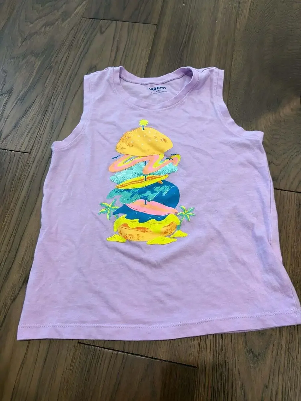 Old Navy Girls Purple Graphic Tank Top Size S 6-7 Burger Surfboard